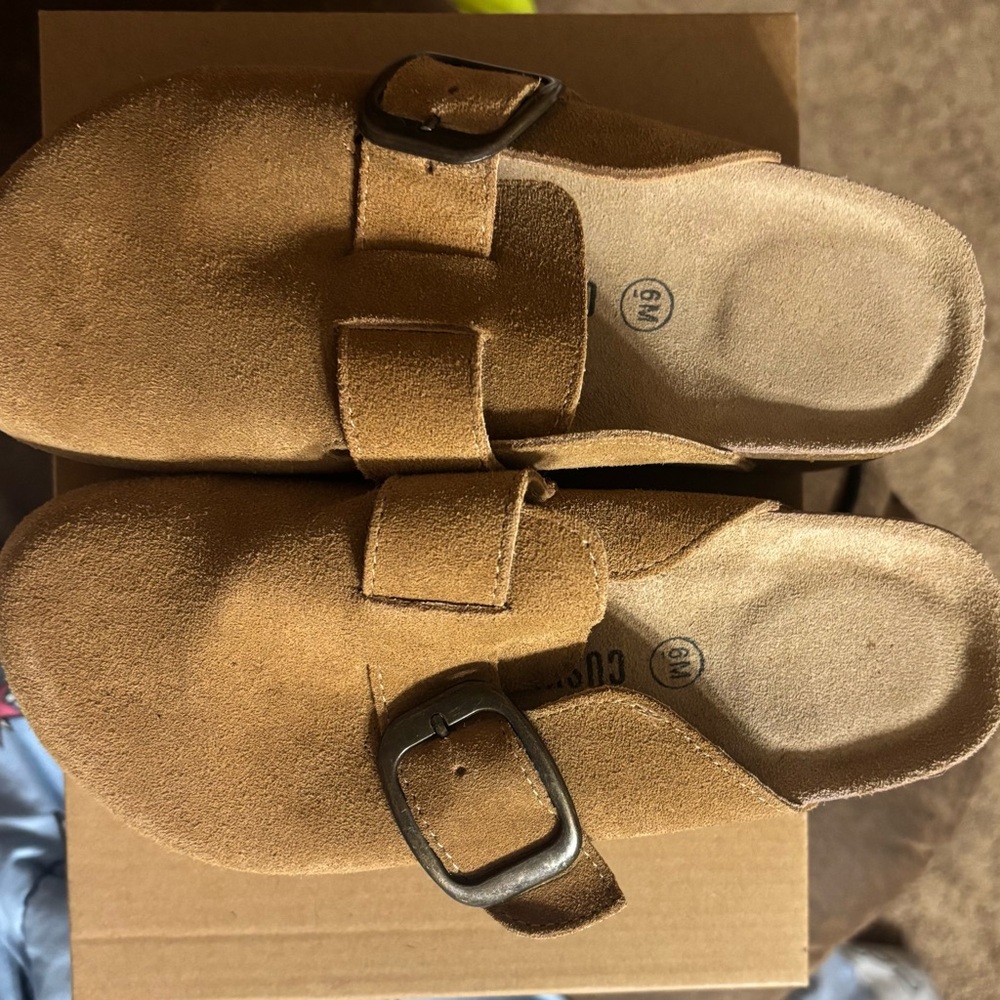 Woman’s Tan Suede Buckle Shoes